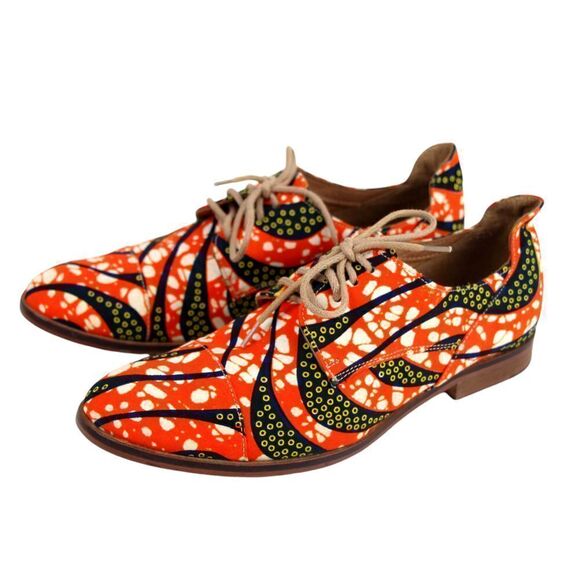 ORANGE BLACK TEXTILE LEATHER OUTSOLE LACE UP LOW HEEL ROUND TOE OXFORD SHOES 35 - Picture 2 of 8